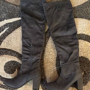Buckle “Gianna” gray suede like over the knee boots